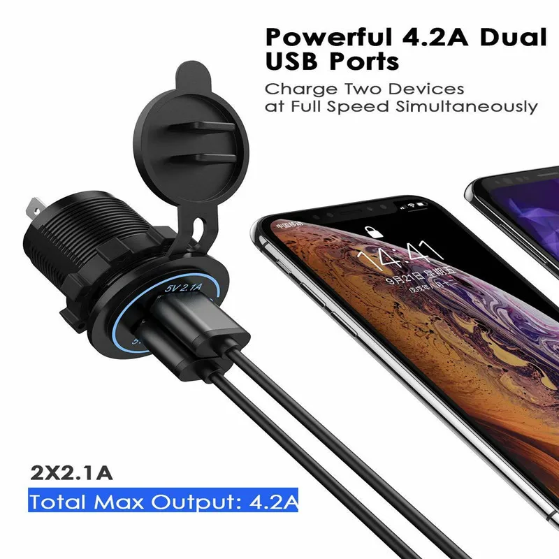 Двойное зарядное устройство USB для автомобиля со светодиодным индикатором| |