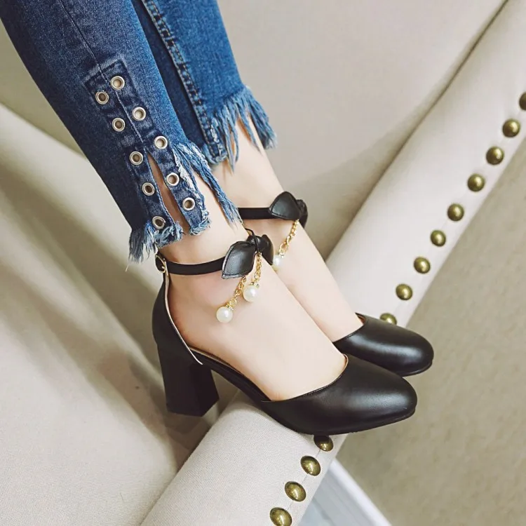 

Big Size High heels sandals women shoes woman summer ladies Beaded sandals with thick heels are sweet