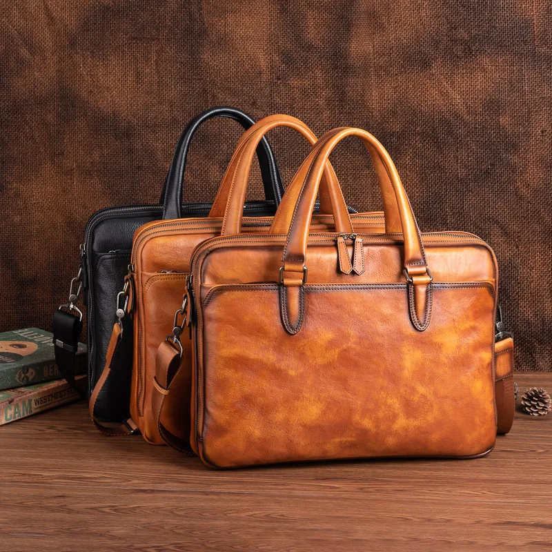 New Men's Genuine Leather Briefcase For 14 inch Laptop Handbag 2021 Male Shoulder Bags Woman Work Office Leather Messenger Bag