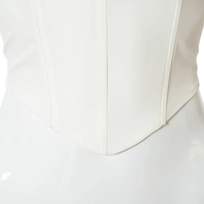 

summer white tank top women sexy streetwear halter hanging neck crop tops bustier camisole open shoulder backless zip up club