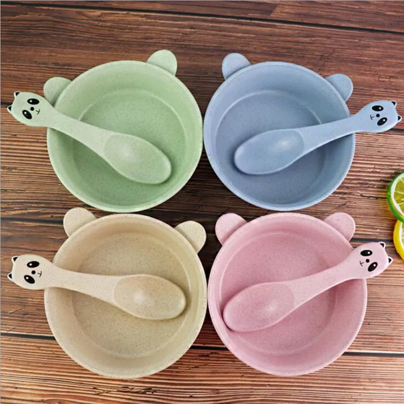 2 шт./компл. набор детской посуды мультяшная панда миска ложка Пшеничная солома