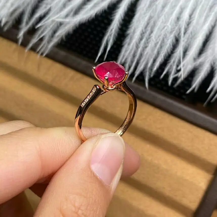 MDINA Natural Ruby Gemstone 18K Gold Plated Fashion Simple Ring for Women Real 925 Sterling Silver Fine Party Jewelry