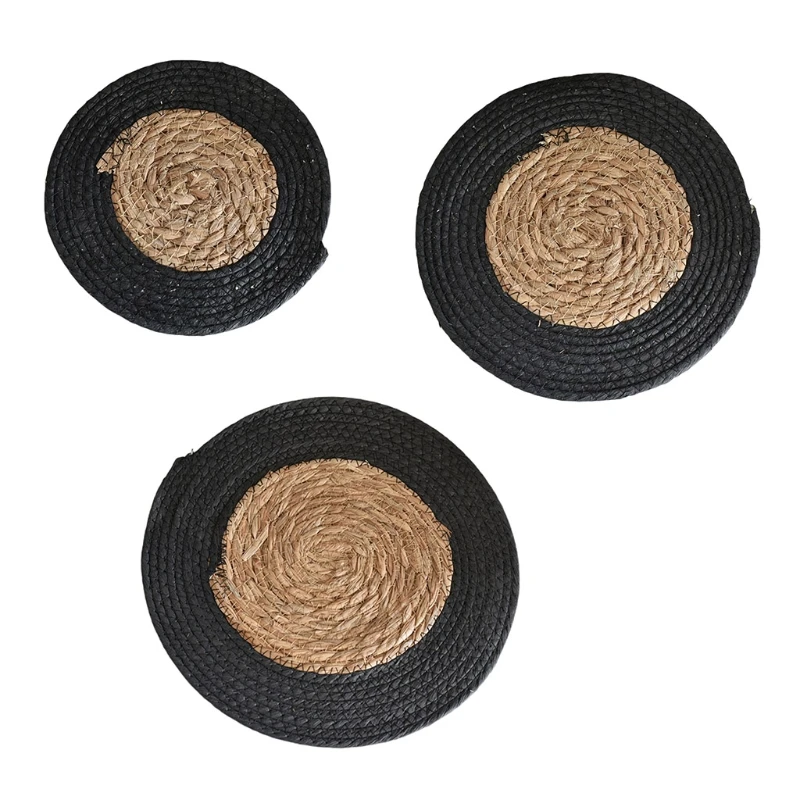

Japanese Style Round Braided Placemat Handmade Weave Dining Table Mat Insulation Pad for Wedding Party