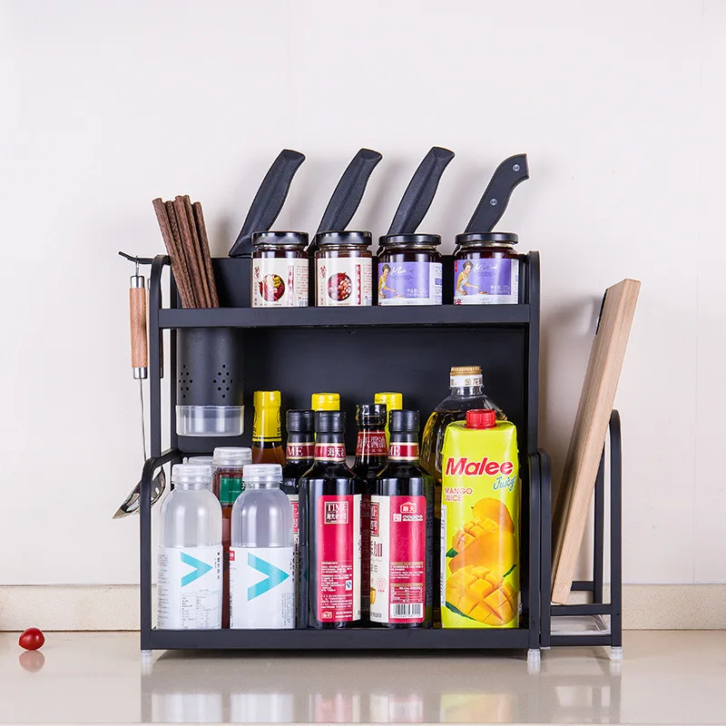 Черная кухонная полка из нержавеющей стали двойная настенная для приправ
