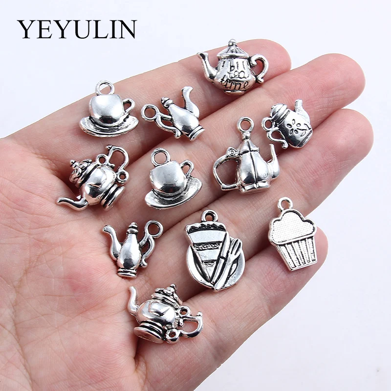 Микс тибетских серебряных кофейных чашек чайников подвесок ювелирных изделий