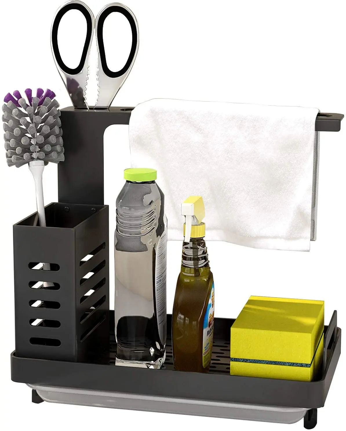 

Kitchen Sink Caddy Organizer Stainless Steel Sponge Soap Brush Holder with Drain Pan for Countertop Wall Mounted Kitchenware