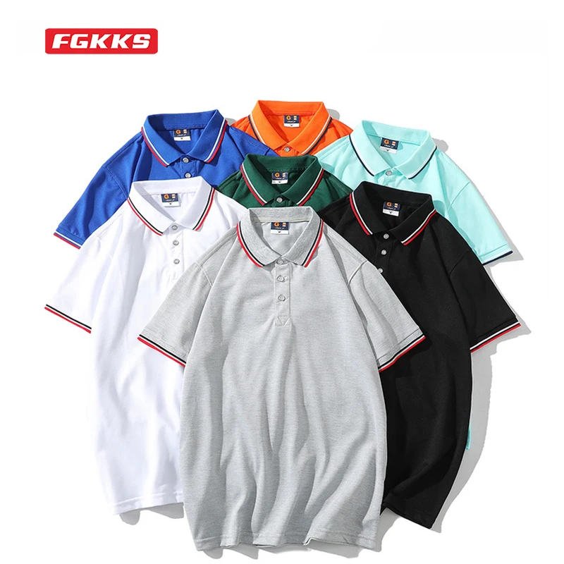 

Мужская рубашка-поло FGKKS, повседневная хлопковая рубашка-поло из полиэстера, рубашка-поло в полоску с коротким рукавом, 2021
