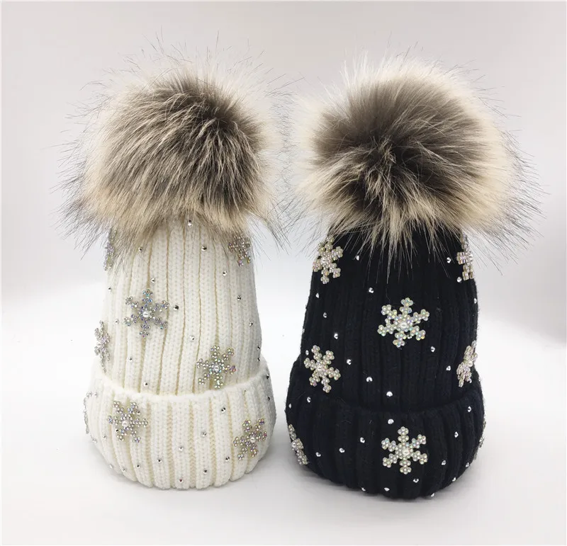 Женские рождественские вязаные шапки теплые плотные плюшевые шапочки со