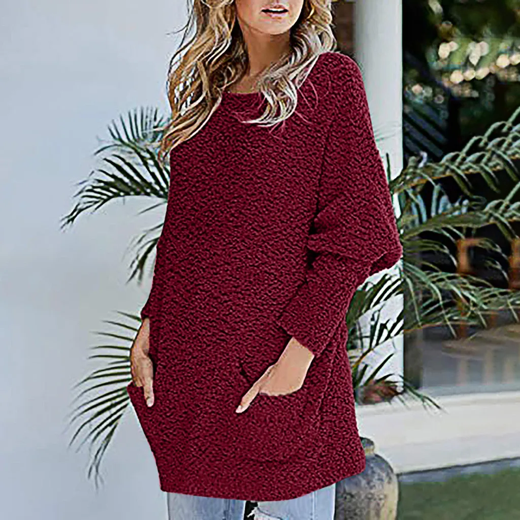 2019 горячая Распродажа Женский Повседневный пушистый длинный рукав круглый вырез