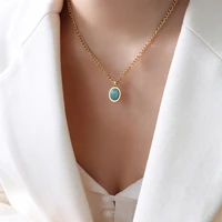 yaonuan french light luxury gold plated titanium steel necklace for women natural amazonite pendant clavicle chain party jewelry