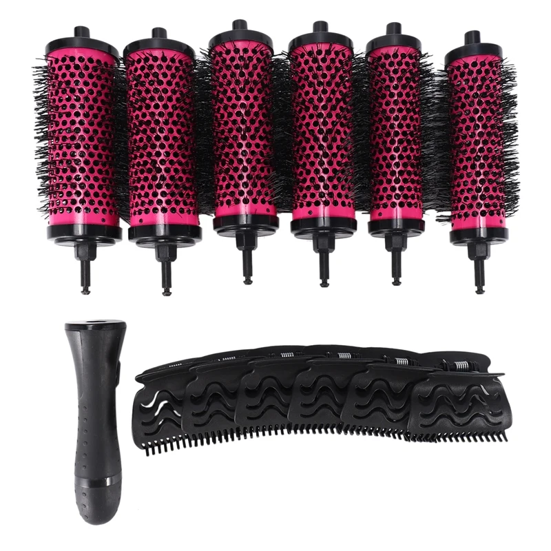 

HOT SALE 6Pcs/Set 3 Sizes Detachable Handle Hair Roller Brush With Positioning Clips Aluminum Ceramic Barrel Curler Comb Hairdre
