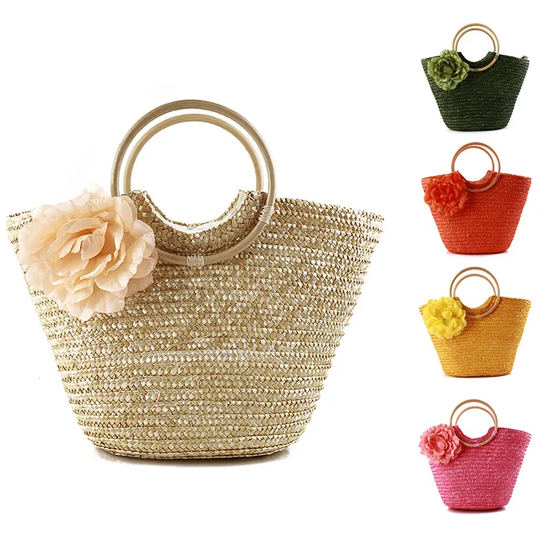 

Summer Handmade Bags For Women Beach Weaving Ladies Straw Bag Wrapped Beach Bag Moon Shaped Top Handle Handbags Totes