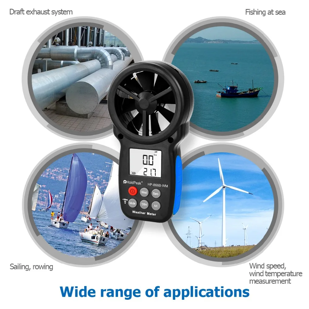 Измеритель скорости ветра Anemometer HoldPeak с цифровым сенсором чашка Anemometro 30 м/с ЖК