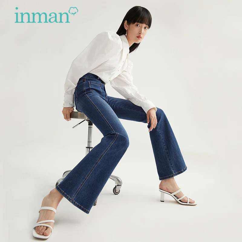 

INMAN Autumn Women's Jeans Minimalist Style Chic Pockets Design Retro Classic Casual Denim Flared Pants