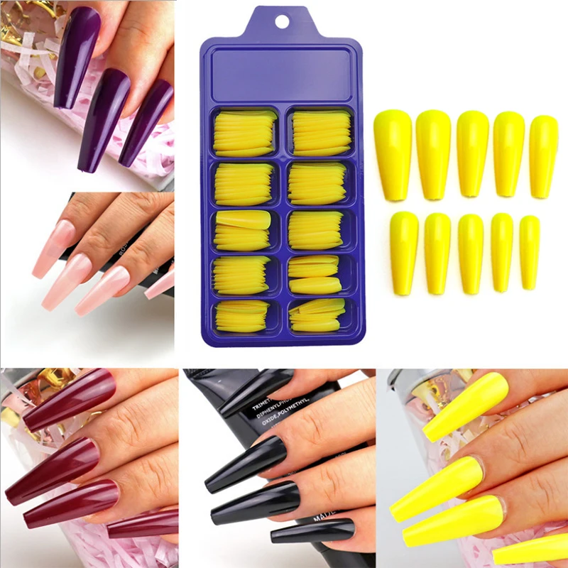 100 шт. акриловые накладные ногти 12 видов цветов Длинные балерины гроб квадратный