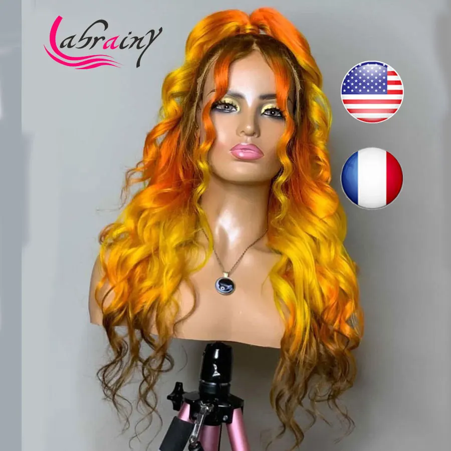 

Выделите имбирь 13x6 Синтетические волосы на кружеве парики с эффектом деграде (переход от темного к оранжевый HD Синтетические волосы на круж...