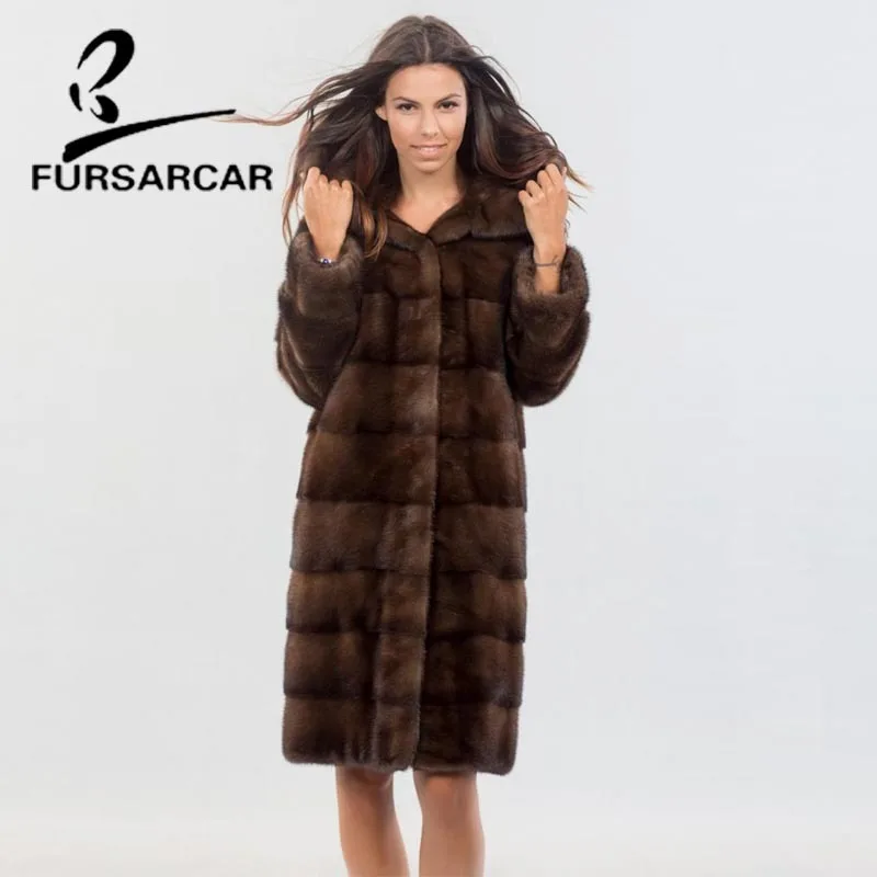 Новинка! Модное женское пальто с натуральным мехом в английском стиле. Зимнее длинное пальто из толстого меха норки. Меховые куртки с капюшоном