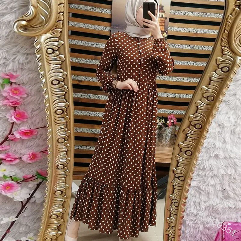

Muslim Polka Dot Abaya Print Maxi Dress Vestidos Evening Cardigan Kimono Long Robe Gowns Jubah Middle East Eid Ramadan Islamic