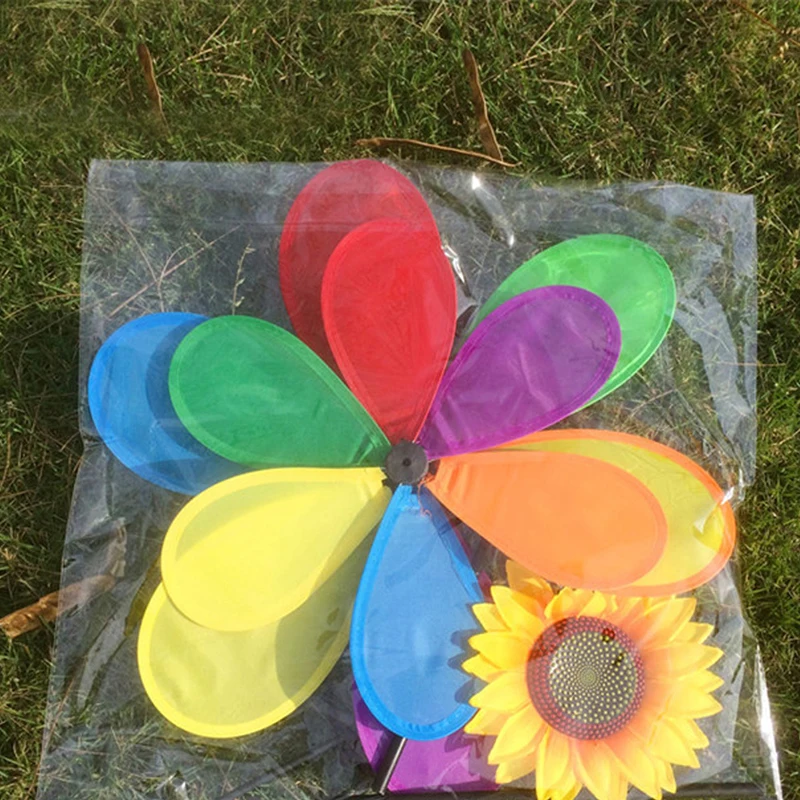 

Pc New Sunflower Windmill Wind Spinner Rainbow Whirligig Wheel Home Yard Decoration Child Toy Gift