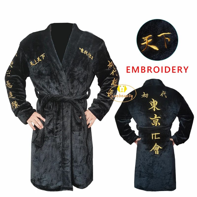 

Embroidery Tokyo Revengers Bathrobe Manjiro Sano Sleepwear Flannel Robe Cloak Cape Takashi Mitsuya Winter Pajamas Manji Gang