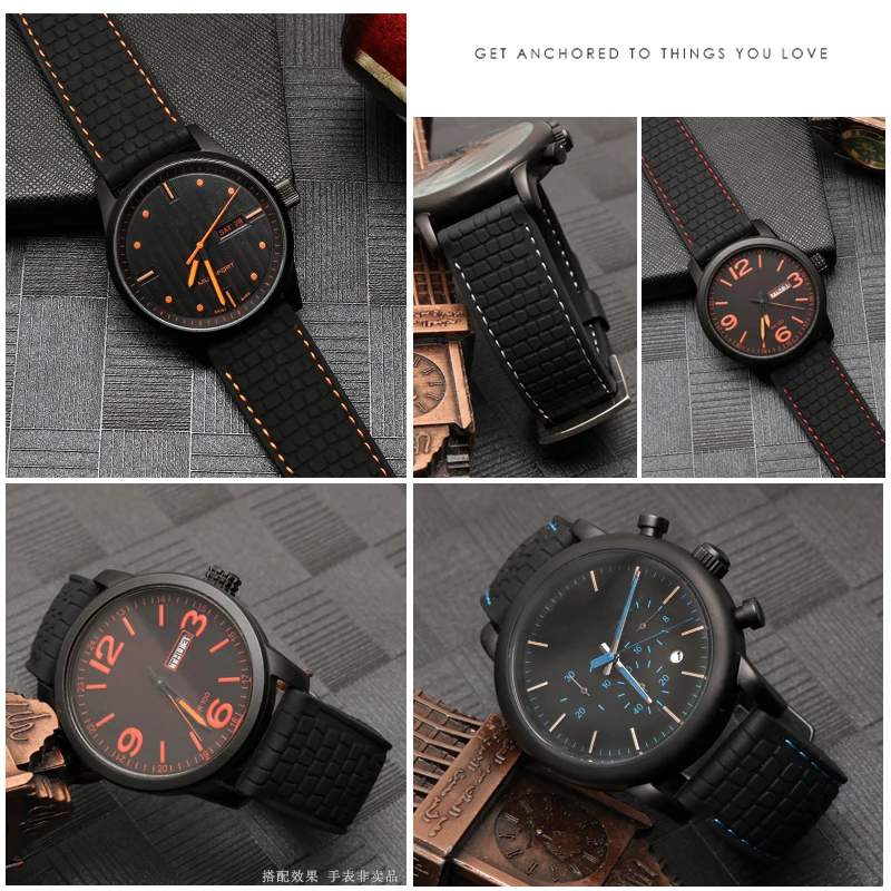 Силиконовый Спортивный Ремешок Для Часов Унисекс Черный Оранжевый Резиновый