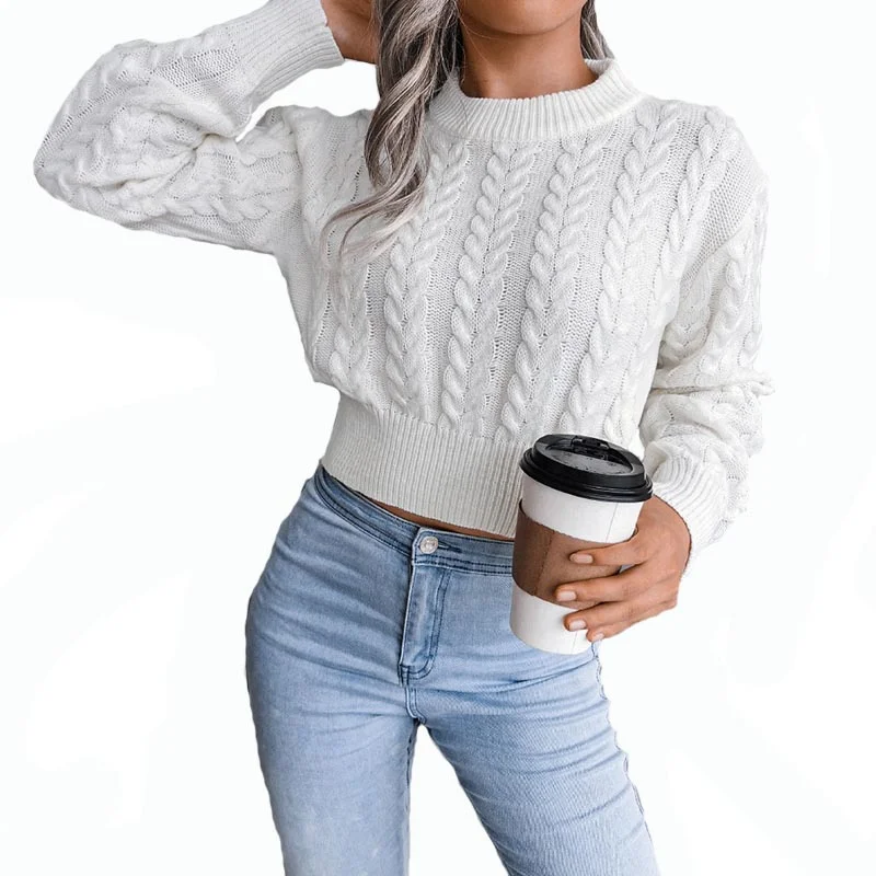 

Женский Однотонный свитер с круглым вырезом, с длинным рукавом