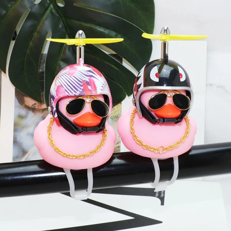 

Motorcycle Bicycle Helmet Wind-breaking Pink Duck With Lights Car Rubber Duck Dashboard Interior Decorations Ornament