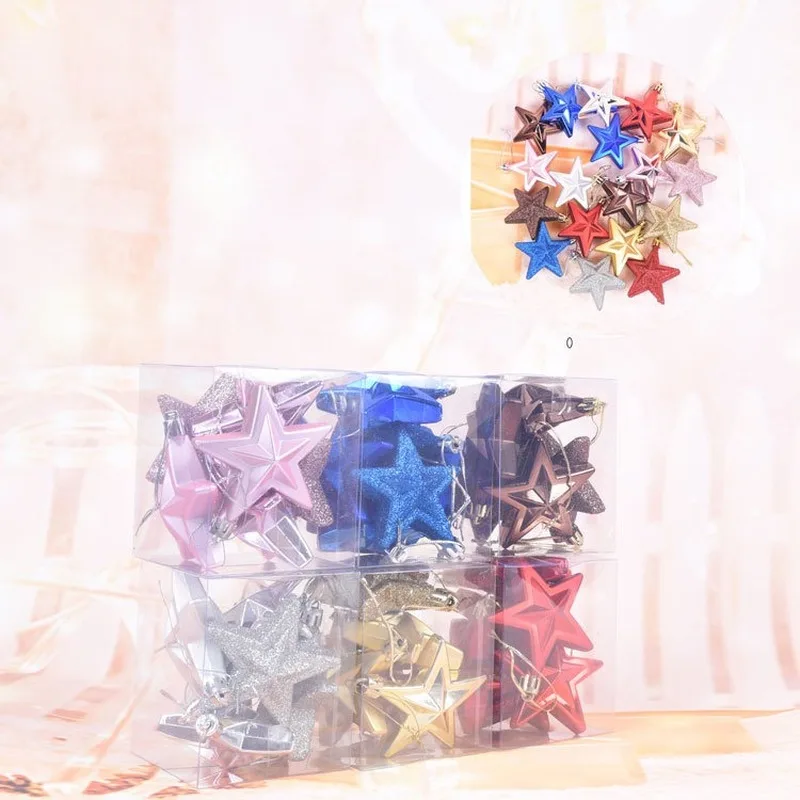

6 Pcs 7CM Christmas Star Three-dimensional Five-pointed Star Christmas Tree Decorations Christmas Gift Hanging Ornaments Stars