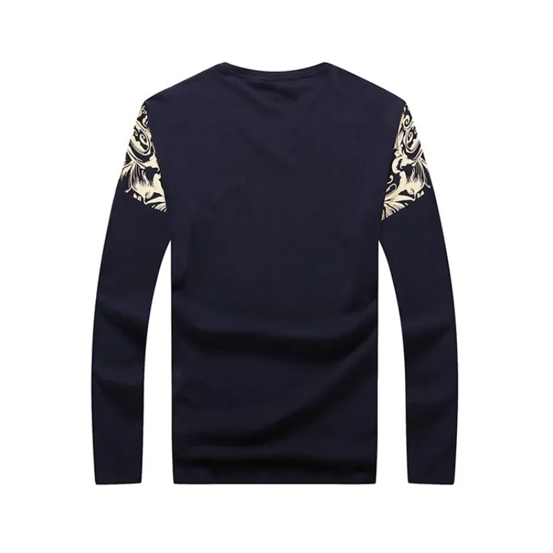 Cotton Big Size 7XL Casual T-shirts Men Long Sleeve Printed Flower Design Loose Fit V-neck T-Shirt Mens Tops Streetwear Clothing | Мужская