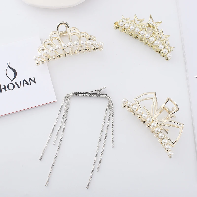 

2021 Fashion Women Metal Hairpin Elegant Pearls Hair Claws Sweet Hair Clips Hairstyle Makeup Headband Hairpin Hair Accessories