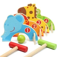 1set funny outdoor toys baby golf toy cartoon wood croquet game animal gate ball toys children family game