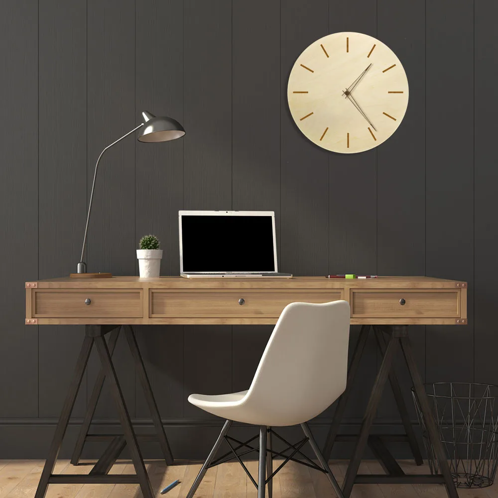 Simple Modern Silent Non-Ticking Wooden Wall Clock with Wood Pointer for Living Room Kitchen Home Office Housewarming Decor Gift | Дом и сад