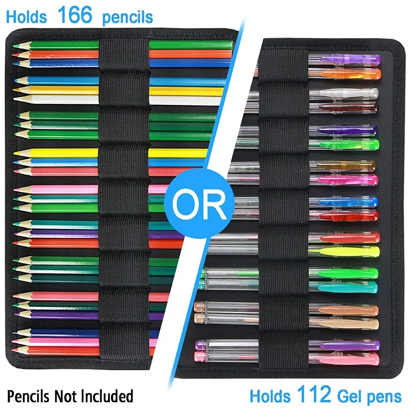 

166 Slots Colored Pencil Case Pen Case Organizer with Handy Wrap & Zipper Multilayer Holder for Pencils & Gel Pen