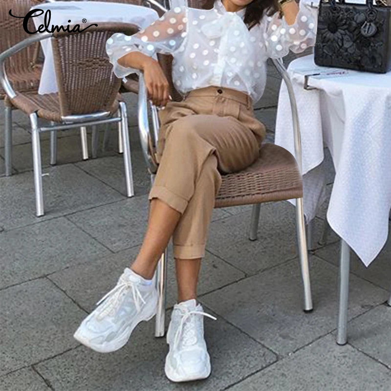 2021 женские модные блузки в горошек пикантные сетчатые Прозрачные рубашки