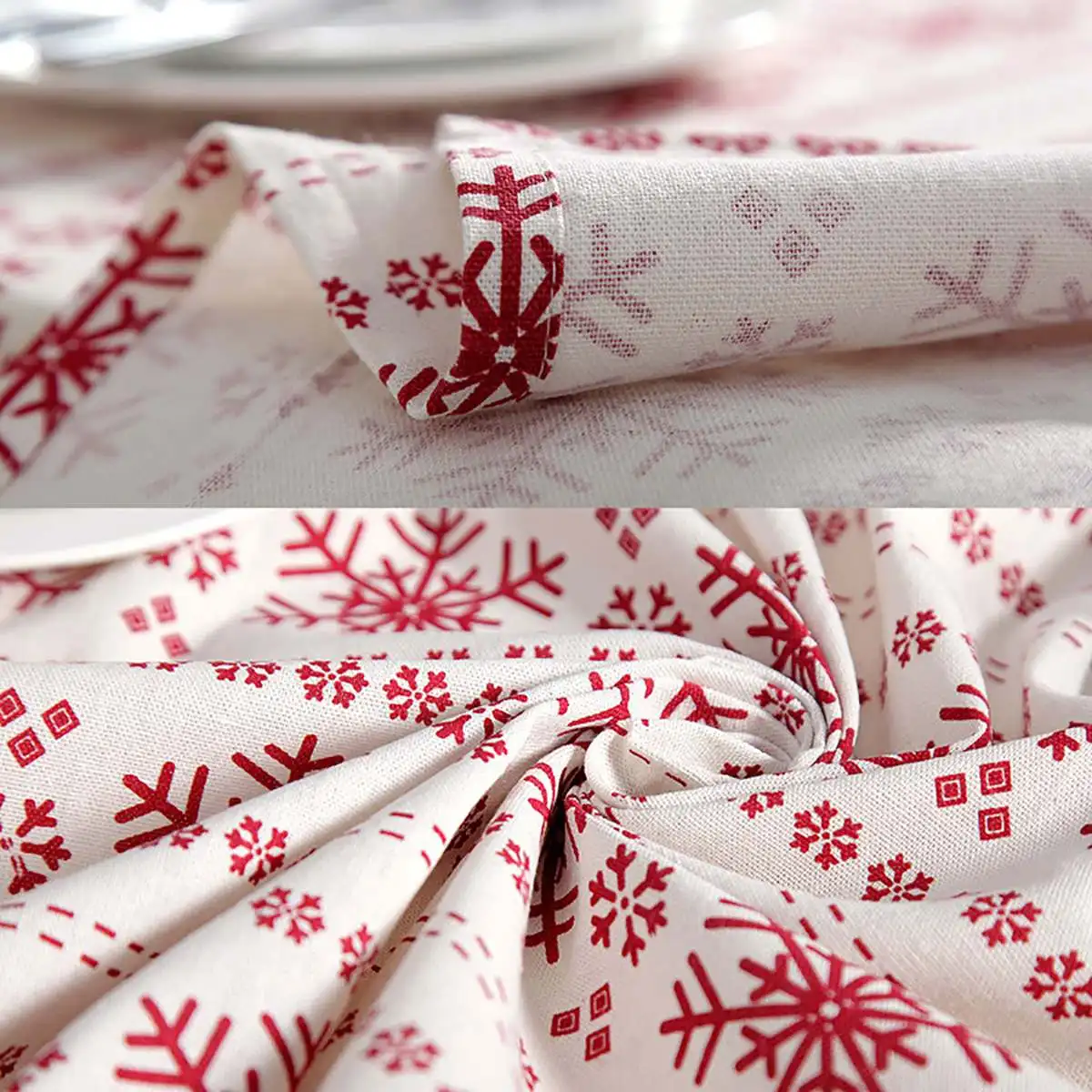 

Customizable Polyester Cotton Tablecloth Red Snowflakes Christmas Table Cloth For Wedding Banquet Washable Table Cover Textiles