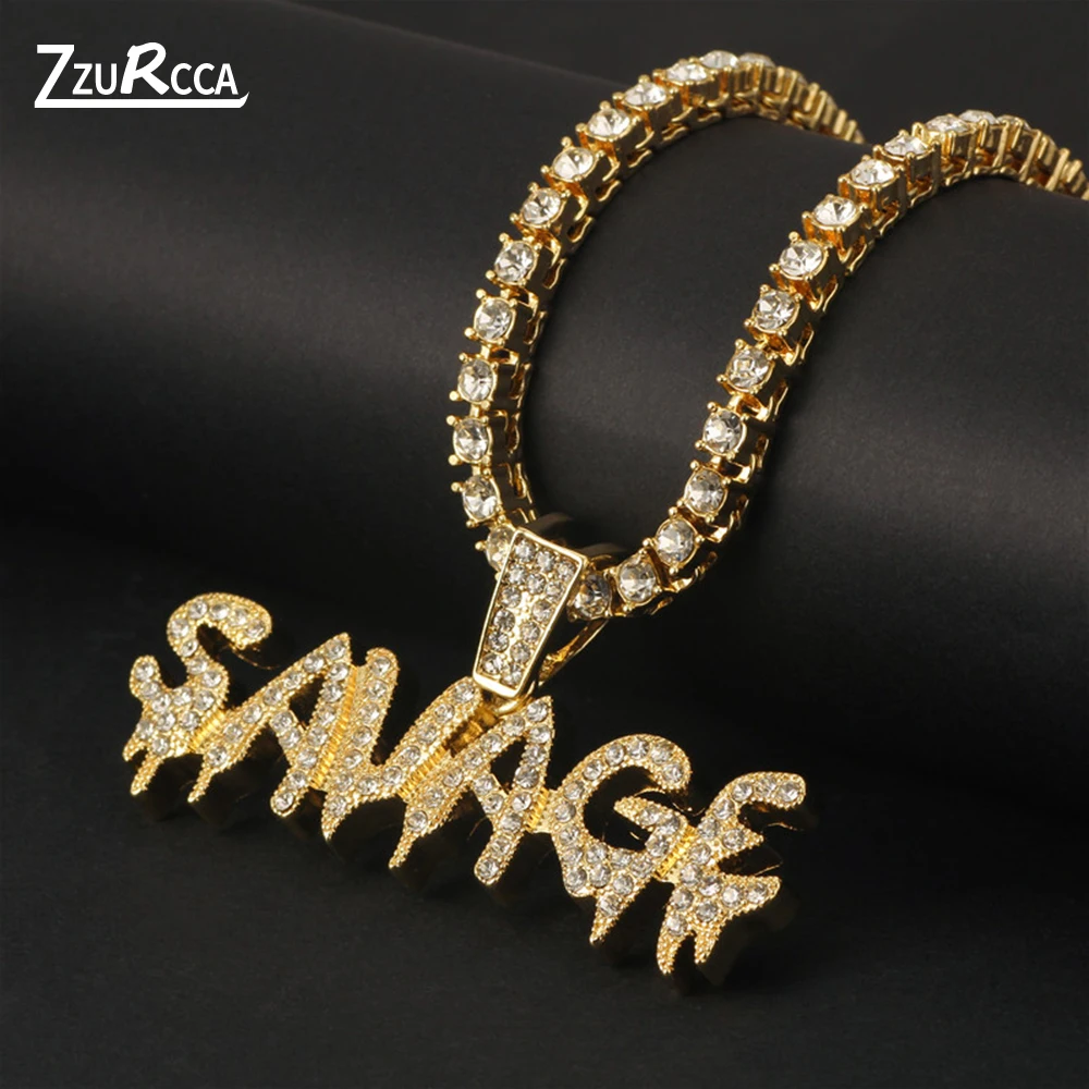

Hip Hop Iced Out Letter Pendant Necklace Tennis Chain Crystal Necklaces for Women Men naszyjnik Jewelry collares para mujer