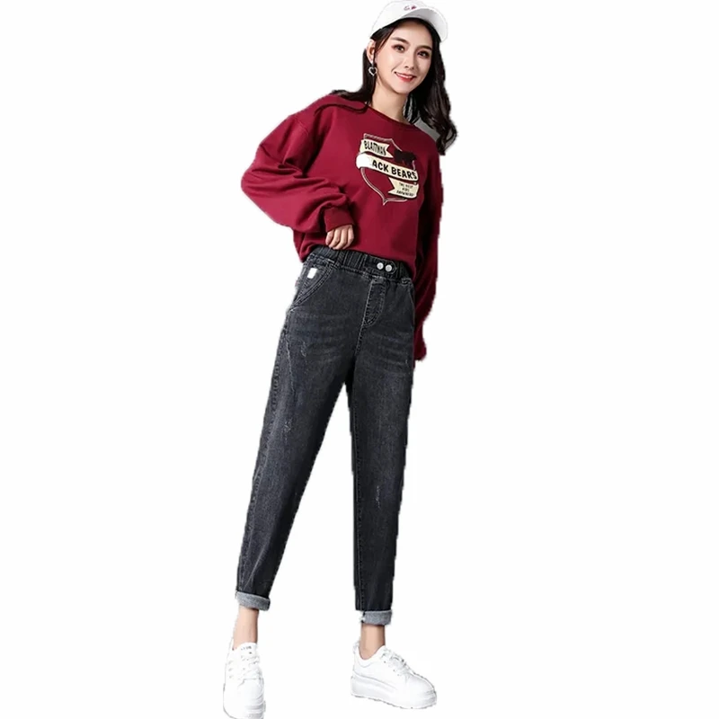 

Factory Sale Straight Leg Boyfriend Jeans for Women Autumn Winter Cotton Denim Loose plus Size High Waist Jeans Women