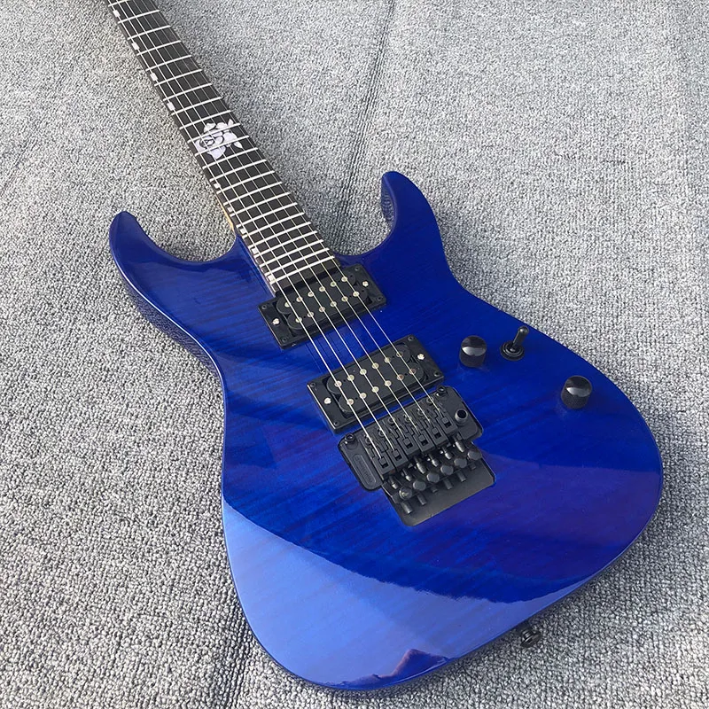 High quality 6 string electric guitar, blue maple tiger veneer, maple neck, rose fingerboard, postage included