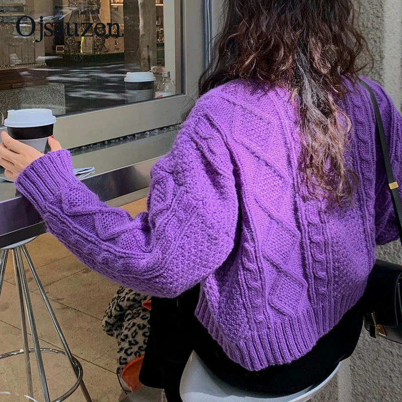 Фиолетовый корейский свитер женский кардиган на пуговицах укороченный топ