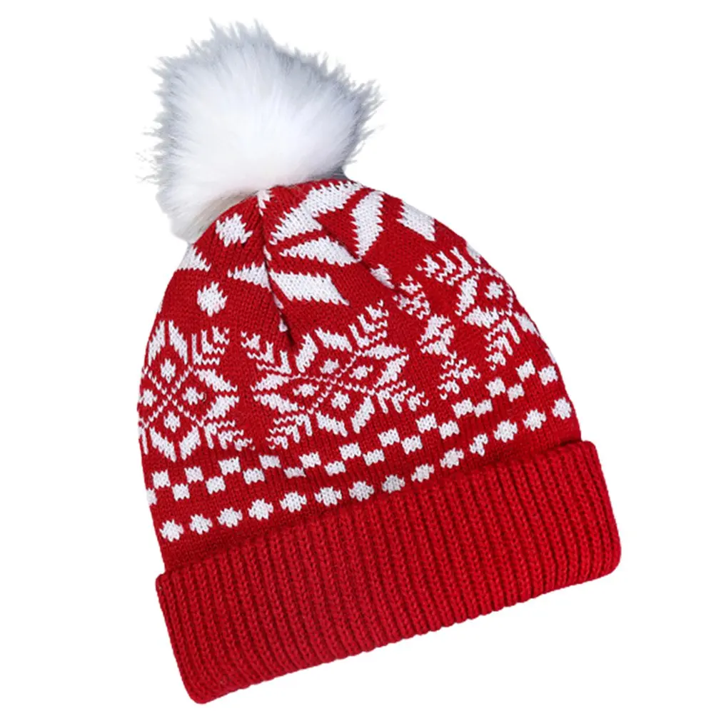 

2020 New Snowflake Elk Pompom Beanie Hat Christmas Gift Fashion Winter Warm Knitting Thick Hat for Women and Men cap beanies hat