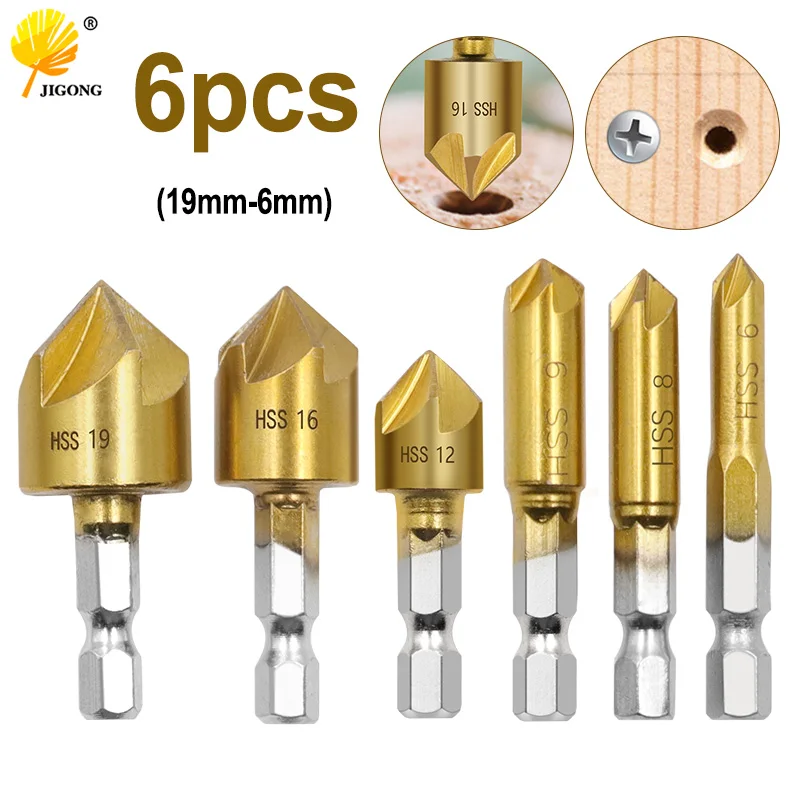 Фаска из быстрорежущей стали 3 шт. 6 Концевая фреза фаска 1/4 дюйма шестигранный