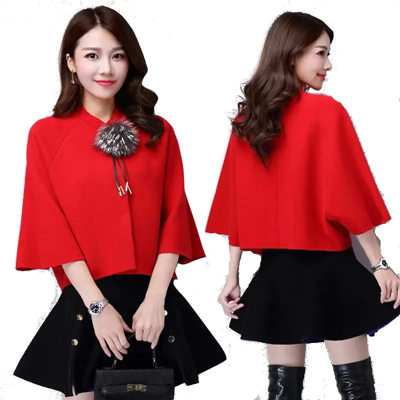 Женский однобортный кашемировый кардиган свободный свитер-накидка Осень-зима 2017