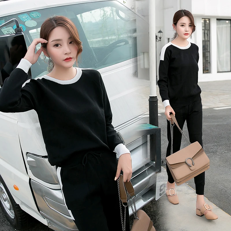 Женский комплект из 2 предметов вязаные штаны костюм свитер спортивный костюмы и