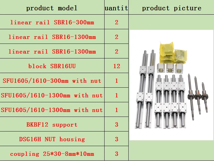 SBR16-300-1300-1300 Акция 3 оси 4 оси 16 мм шариковый винт SFU1605/SFU1610+ BK/BF12+ 3 комплекта SBR16 линейные направляющие для фрезерного станка с ЧПУ - Цвет: SBR16-300-1300-1300
