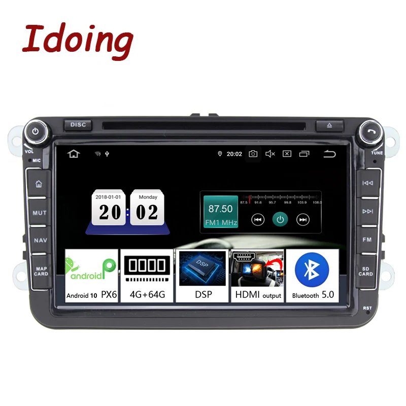 Idoing 8 &quot2 din Автомобильный Android 10 радио плеер универсальный для Volkswagen Skoda Seat 4G + 64G IPS