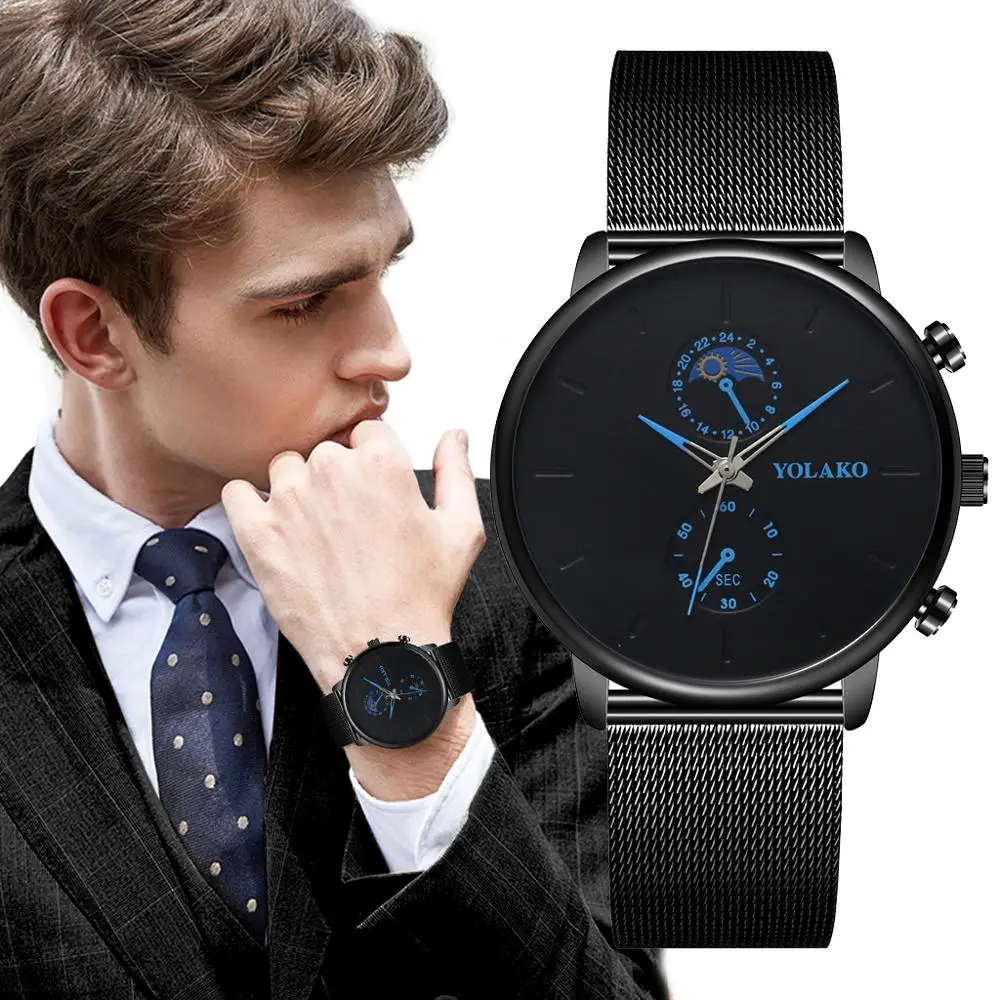 

YOLAKO Men's Business Mesh Belt Watch Ultra-thin Alloy Mesh Belt Three-pin Quartz Men's Watch Zegarek Meski Orologio Luminous