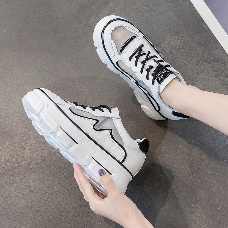 Кроссовки женские на скрытой подошве натуральная кожа кружевная ткань белые