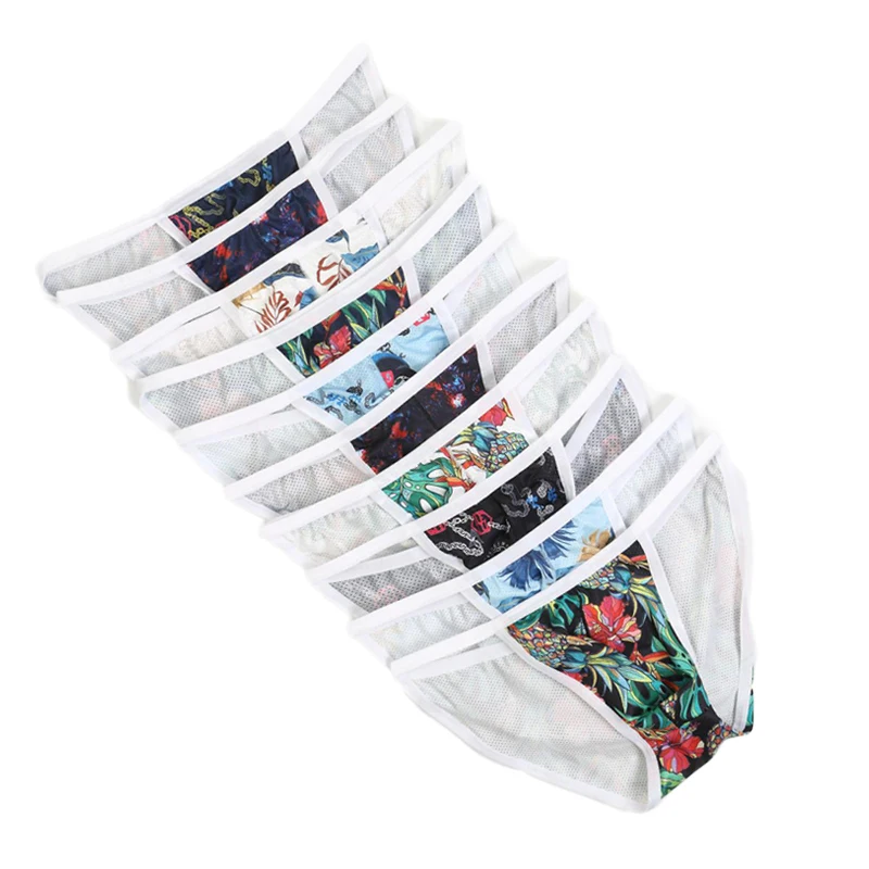 10PCS Lot Sexy Men Underwear New Men's Printed Briefs Fashion Sexy Low-waist Bikini Underwpants Multicolor Tight Briefs Homewear