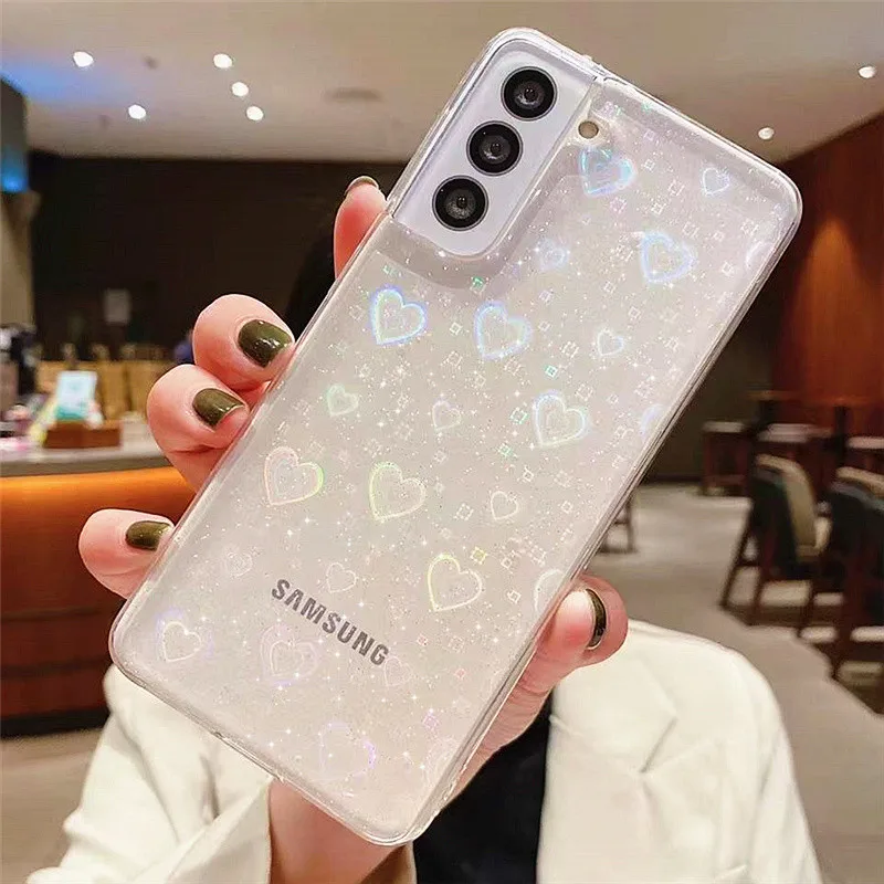 Funda de teléfono con forma de corazón para Samsung Galaxy, carcasa transparente de estilo coreano a la moda para Samsung Galaxy A52, A51, S21, Ultra S20 FE, Note 10 Pro 20