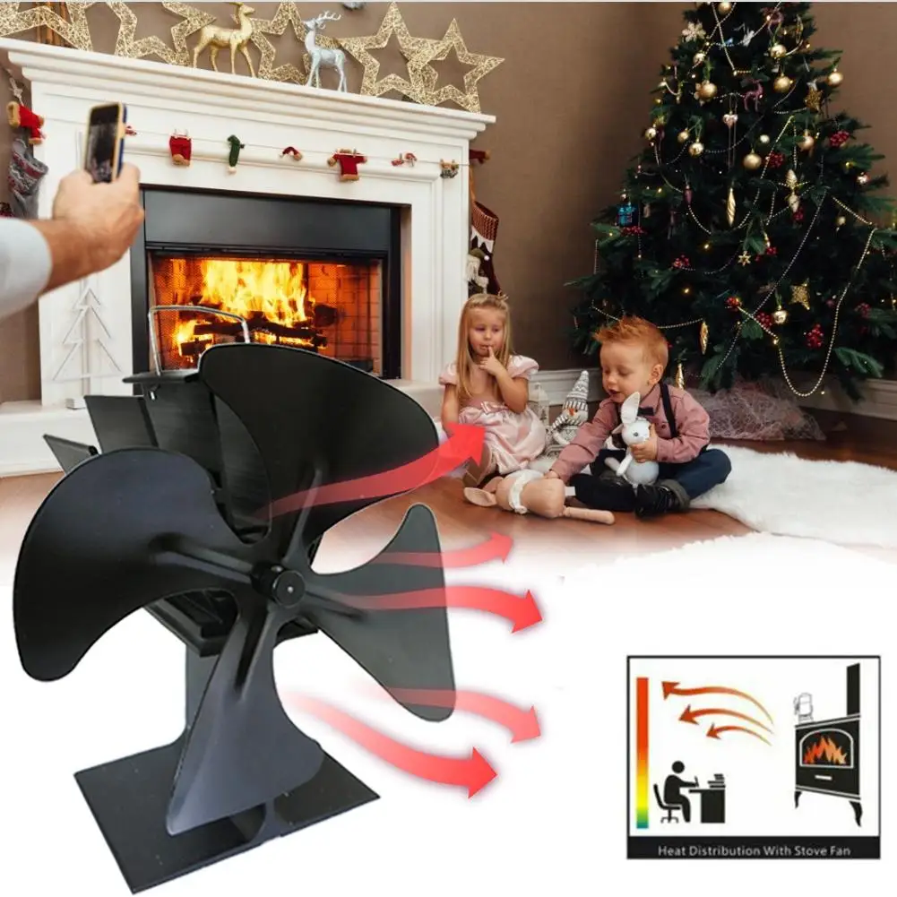 4 лопасти Тепловая плита вентилятор бревна комин деревянная горелка